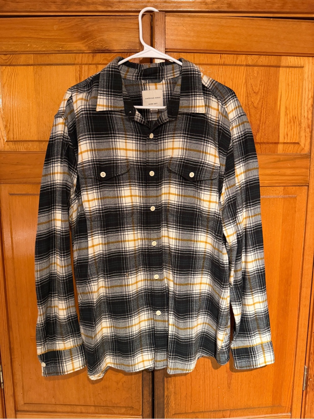 American Eagle Outfitters Black, White & Yellow Super Soft Flannel